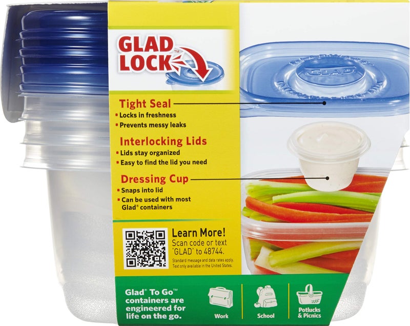 Glad To Go Food Storage Containers | Medium 24 oz Containers for Food Storage from Strong and Sturdy Rectangle Containers in Standard Size  4 Count - 6 Pack - Image 3