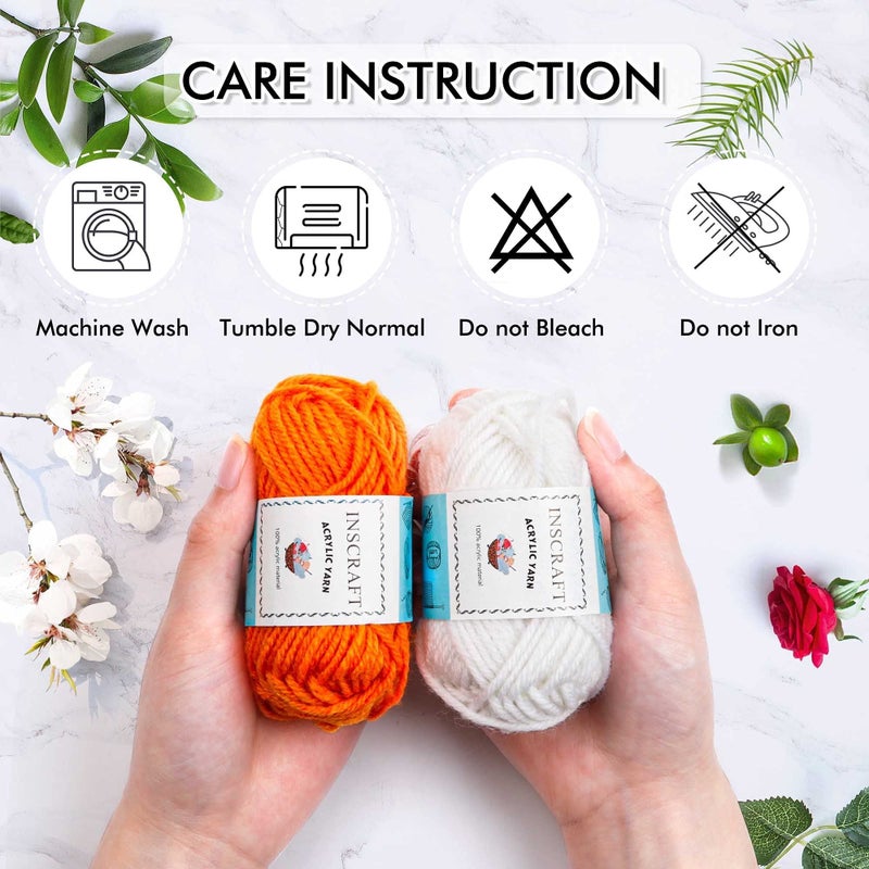 INSCRAFT 62 خيوط أكريليك، 2170 ياردة من الخيوط للحياكة والكروشيه، تشمل 2 خطاف كروشيه، 2 إبرة نسج، 10 علامات غرز، مجموعة مثالية للمبتدئين للبالغين والأطفال - Image 5