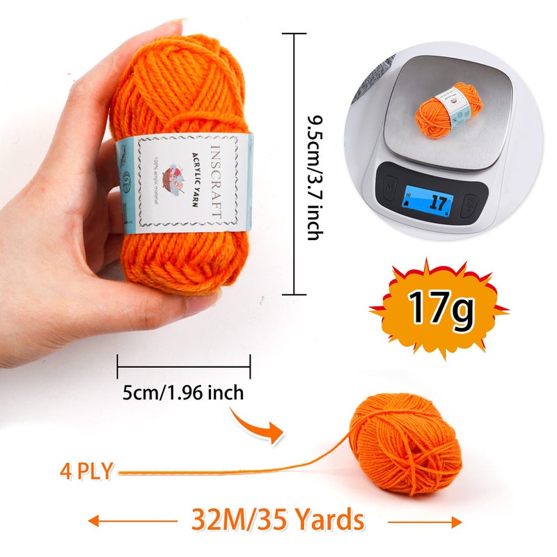 INSCRAFT 62 خيوط أكريليك، 2170 ياردة من الخيوط للحياكة والكروشيه، تشمل 2 خطاف كروشيه، 2 إبرة نسج، 10 علامات غرز، مجموعة مثالية للمبتدئين للبالغين والأطفال - Image 3