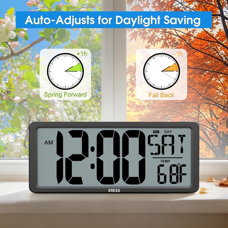 XREXS Large Digital Wall Clock, Battery Operated Alarm Clocks for Bedroom Home Decor, Count Up & Down Timer, 14.17 Inch Large LCD Screen with Time/Calendar/Temperature Display (Batteries Included) - Image 4