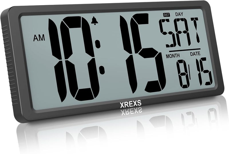 XREXS Large Digital Wall Clock, Battery Operated Alarm Clocks for Bedroom Home Decor, Count Up & Down Timer, 14.17 Inch Large LCD Screen with Time/Calendar/Temperature Display (Batteries Included) - Image 1