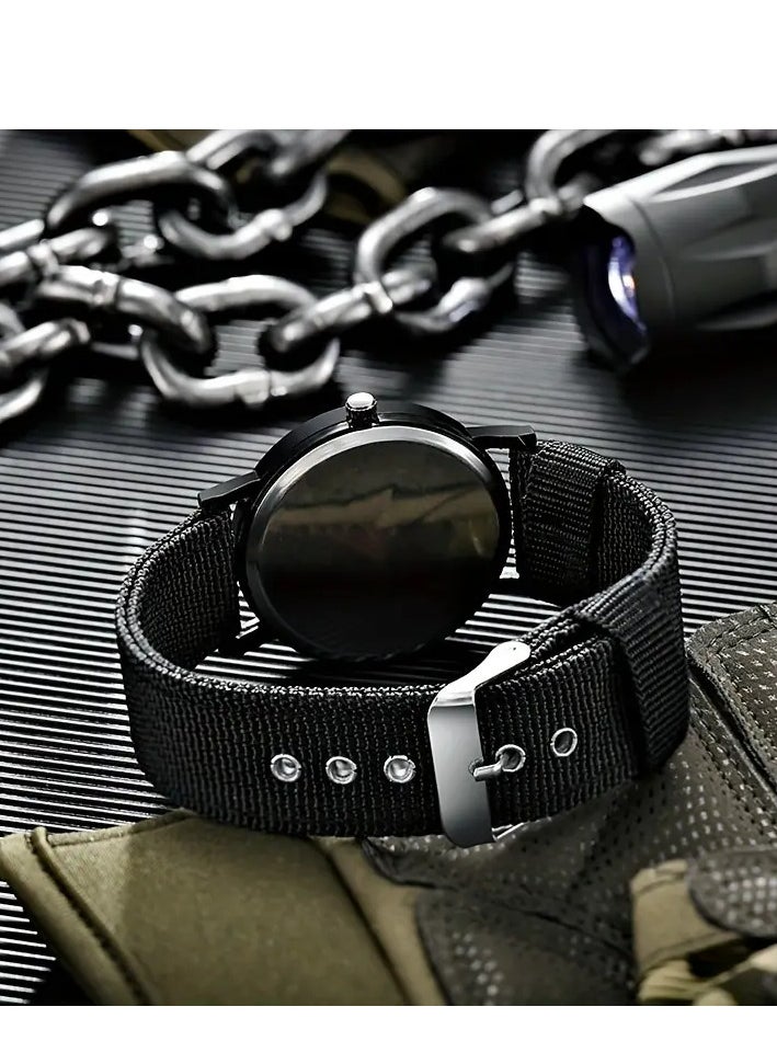 Watch Men's Trendy Multi-functional Watch With Nylon Woven Strap, Perfect For Casual Sports And As A Gift  - Image 2
