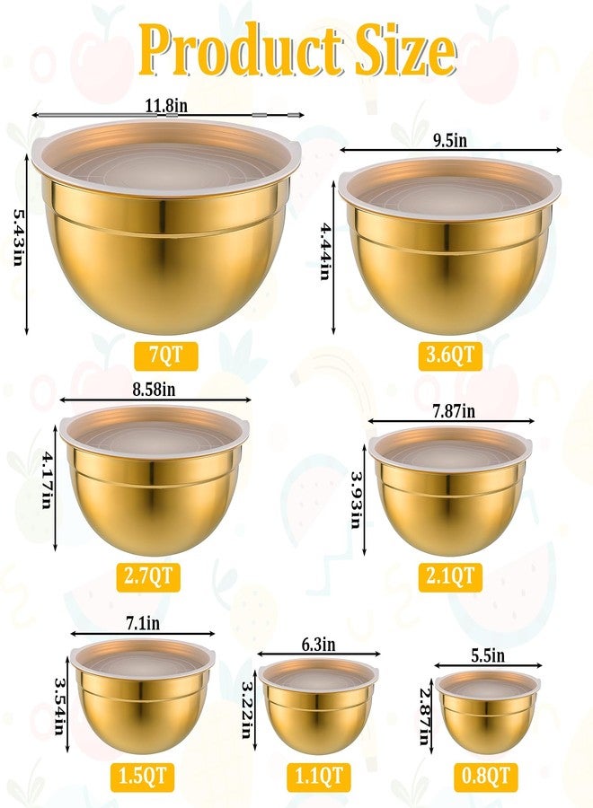 SHENLIU 7 Pcs Gold Mixing Bowls with Airtight Lids, Stainless Steel Mixing Bowls Metal Nesting Organizers for Baking, Prepping and Serving Food, Non-slip Bottom Size 7, 3.6, 2.7, 2.1, 1.5, 1.1, 0.8Qt - Image 2