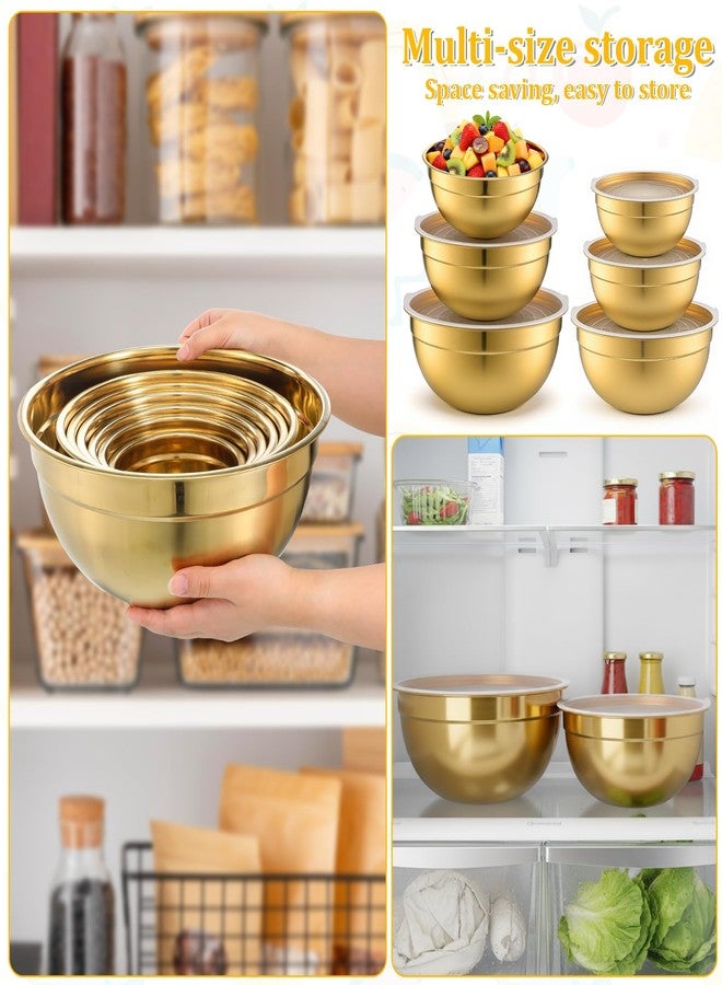 SHENLIU 7 Pcs Gold Mixing Bowls with Airtight Lids, Stainless Steel Mixing Bowls Metal Nesting Organizers for Baking, Prepping and Serving Food, Non-slip Bottom Size 7, 3.6, 2.7, 2.1, 1.5, 1.1, 0.8Qt - Image 5