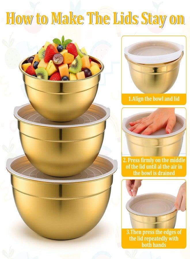SHENLIU 7 Pcs Gold Mixing Bowls with Airtight Lids, Stainless Steel Mixing Bowls Metal Nesting Organizers for Baking, Prepping and Serving Food, Non-slip Bottom Size 7, 3.6, 2.7, 2.1, 1.5, 1.1, 0.8Qt - Image 3