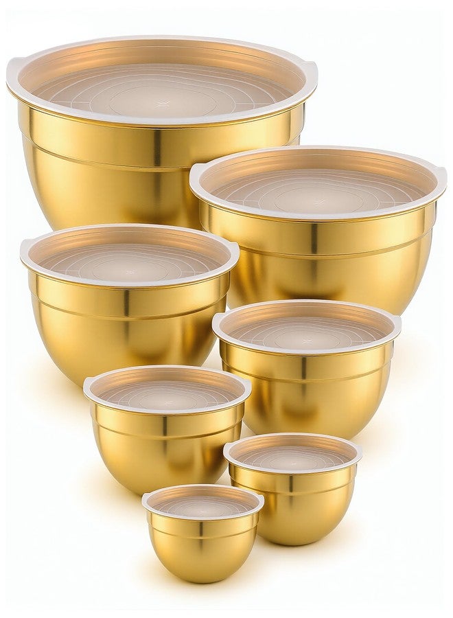 SHENLIU 7 Pcs Gold Mixing Bowls with Airtight Lids, Stainless Steel Mixing Bowls Metal Nesting Organizers for Baking, Prepping and Serving Food, Non-slip Bottom Size 7, 3.6, 2.7, 2.1, 1.5, 1.1, 0.8Qt - Image 1