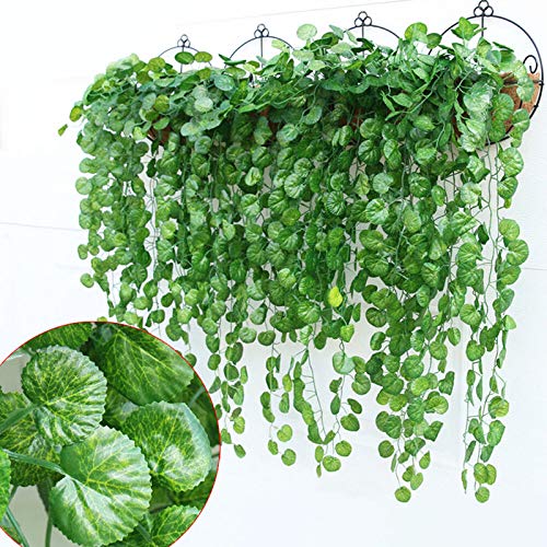 Deehome Artificial Ivy Garlands Round Leafs Creepers (6 Strings) Silk Greenery Hanging Vines Garlands Creeper Leaves for Decoration (6 Strings, 6 Foot Each). - Image 1