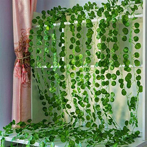 Deehome Artificial Ivy Garlands Round Leafs Creepers (6 Strings) Silk Greenery Hanging Vines Garlands Creeper Leaves for Decoration (6 Strings, 6 Foot Each). - Image 2