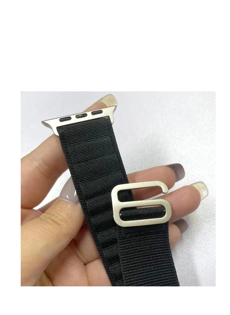 Generic Alpine Loop for Apple Watch 49mm 45 44mm 42mm, Woven Loop with Metal Sport Band with iWatch Band Series Ultra 8 7 6 5 4 3 2 1 SE - Black  - Image 5