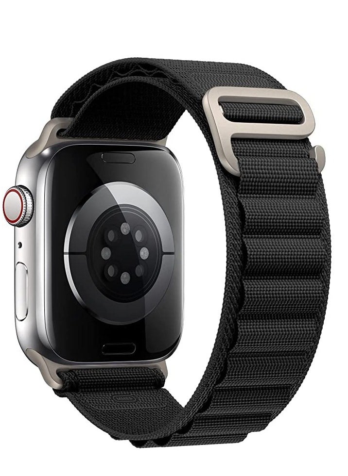 Generic Alpine Loop for Apple Watch 49mm 45 44mm 42mm, Woven Loop with Metal Sport Band with iWatch Band Series Ultra 8 7 6 5 4 3 2 1 SE - Black  - Image 2
