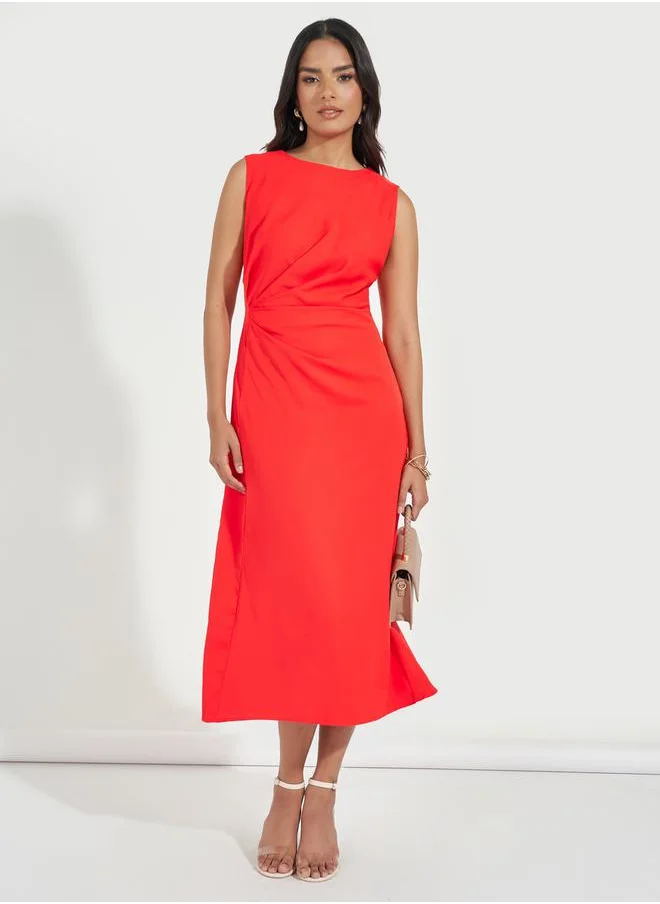 Styli Gathered Detail Sleeveless Midi Dress