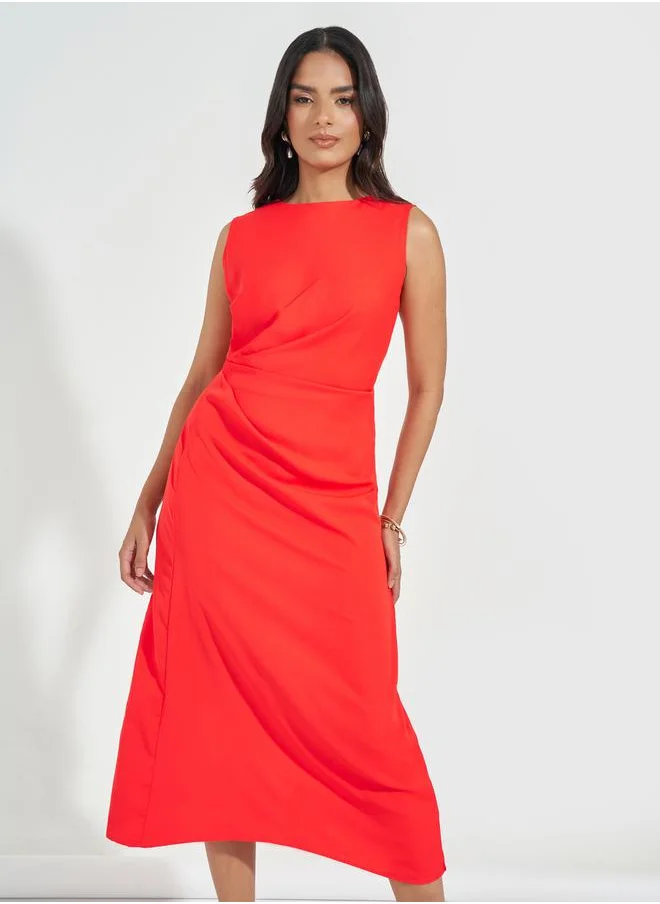 Styli Gathered Detail Sleeveless Midi Dress