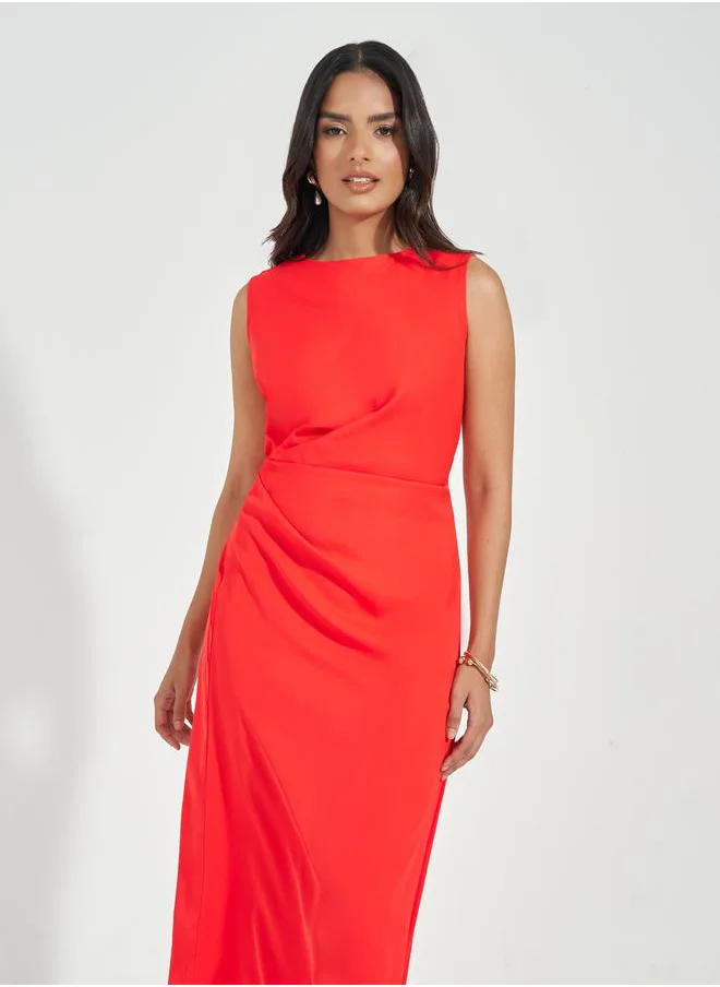 Styli Gathered Detail Sleeveless Midi Dress