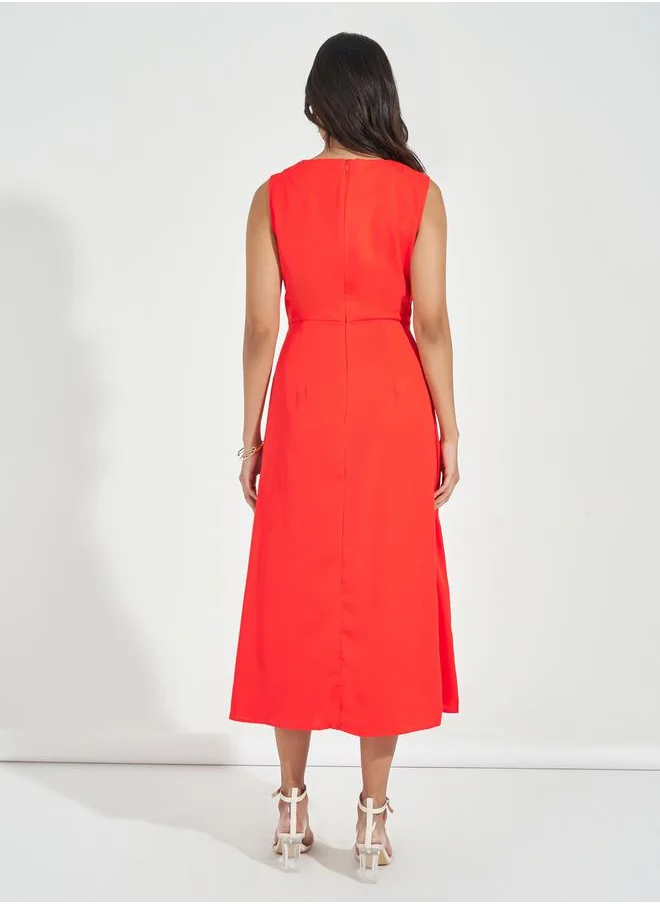 Styli Gathered Detail Sleeveless Midi Dress