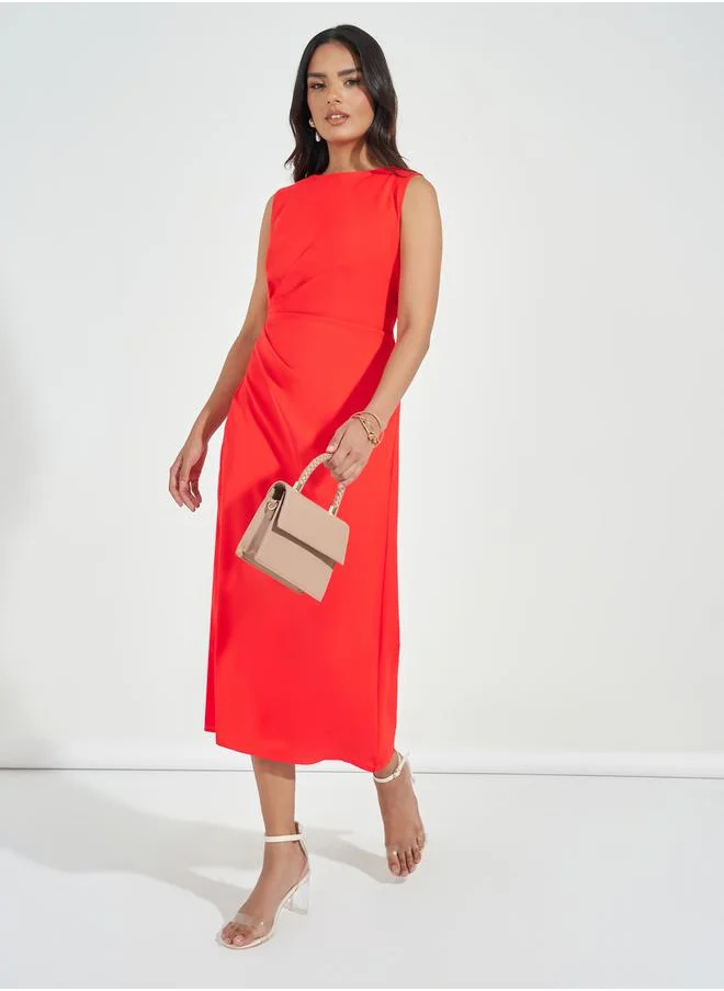 Styli Gathered Detail Sleeveless Midi Dress