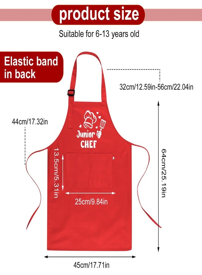 XLSXEXCL Kids Apron and Chef Hat Set, “Junior Chef” Apron Adjustable Child Apron Chef in Training Funny Apron with 2 Pockets for Boys and Girls(Red) - Image 2