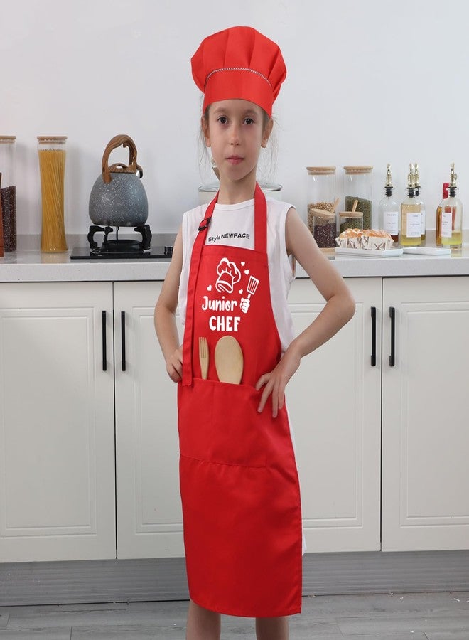 XLSXEXCL Kids Apron and Chef Hat Set, “Junior Chef” Apron Adjustable Child Apron Chef in Training Funny Apron with 2 Pockets for Boys and Girls(Red) - Image 4