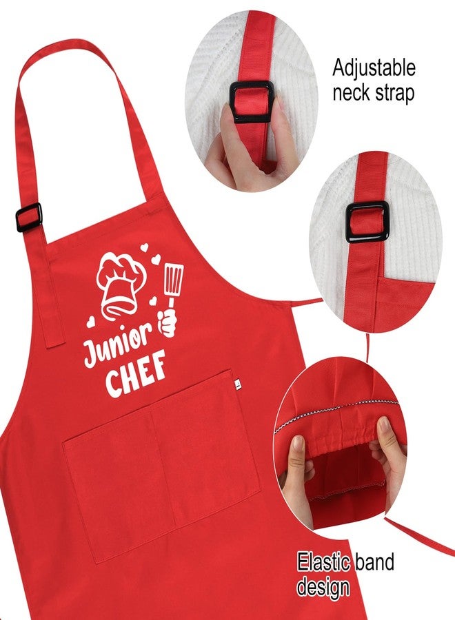 XLSXEXCL Kids Apron and Chef Hat Set, “Junior Chef” Apron Adjustable Child Apron Chef in Training Funny Apron with 2 Pockets for Boys and Girls(Red) - Image 3