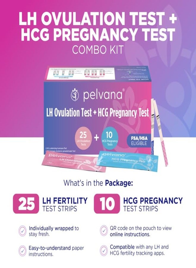 Pelvana Pregnancy and Ovulation Test Strips Combo Kit - 25 LH Fertility Test Strips + 10 Pregnancy HCG Checker Kits - Identify Your Peak Fertility Days - Easy at Home Ovulation Tests (35 Piece Kit) - Image 2
