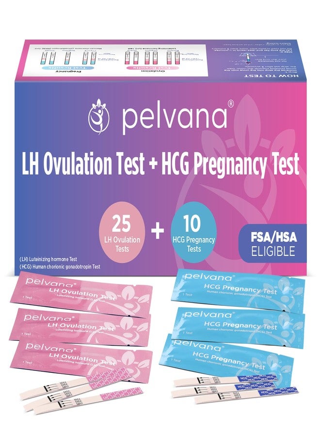 Pelvana Pregnancy and Ovulation Test Strips Combo Kit - 25 LH Fertility Test Strips + 10 Pregnancy HCG Checker Kits - Identify Your Peak Fertility Days - Easy at Home Ovulation Tests (35 Piece Kit) - Image 1
