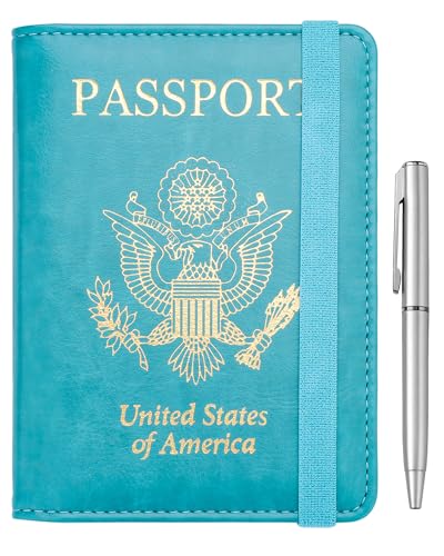 WALNEW Passport Holder for Travel, RFID Passport Cover Wallet for Women Men, PU Leather Passport Book Card Holder Case with Pen, Travelling Essentials for Flying - Image 1