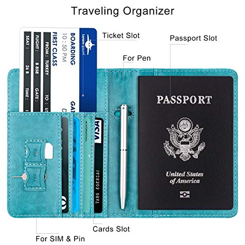 WALNEW Passport Holder for Travel, RFID Passport Cover Wallet for Women Men, PU Leather Passport Book Card Holder Case with Pen, Travelling Essentials for Flying - Image 4