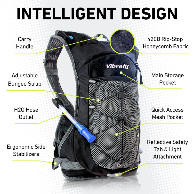 Vibrelli Hydration Pack & 2L Hydration Water Bladder - High Flow Bite Valve - Hydration Backpack with Storage - Lightweight Running Backpack, Also for Cycling, Hiking, Ski, Snow for Men, Women & Kids - Image 5
