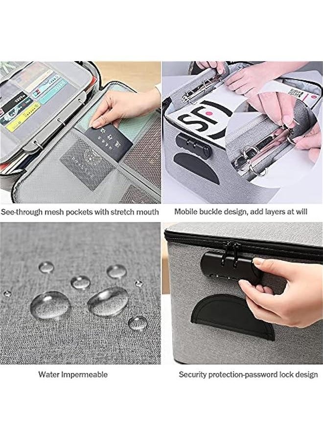 Generic Extra Large Document Organizer,Safe File Storage Box with Lock, Portable Paper Organizer with Detachable separators,Home Office Travel Bag for A4 Folder Certificate Card Passport File Bill(Gray)  - Image 3