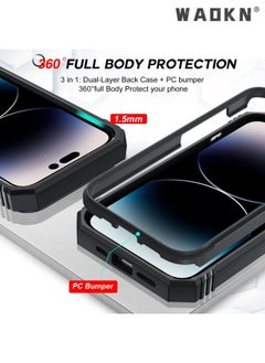 WAOKN Cover for IPhone 15 Pro 6.1 Inch Case 360° Full Body Protection Silicone Bumper  with Kickstand  Slide Camera Cover Hybrid Heavy Duty Hard Luxury Phone Sheel  - Image 3