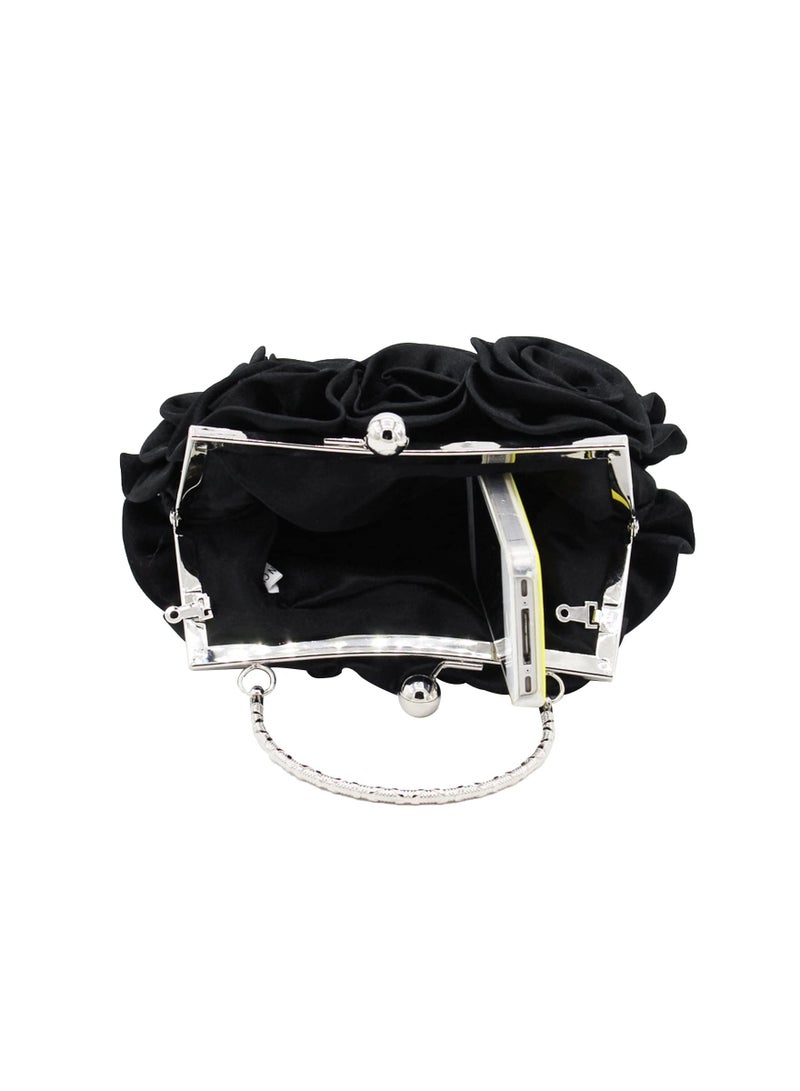 SYOSI Women Evening Clutch Bag Floral Satin Purses Detachable Strap Clutch Bag Floral Clutch Bag Detachable Strap Purses Floral Clutch Bag for Wedding, Party, Prom (Black)  - Image 4