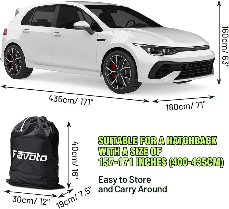 Favoto Hatchback Car Cover, Out Door Full Car Covers Waterproof Large with Right Side Zipper Sun Protection Windproof Exterior Covers Universal Fit (157 to 171 inches) Black Car Cover Stable inert material - Image 2