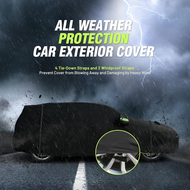 Favoto Hatchback Car Cover, Out Door Full Car Covers Waterproof Large with Right Side Zipper Sun Protection Windproof Exterior Covers Universal Fit (157 to 171 inches) Black Car Cover Stable inert material - Image 5