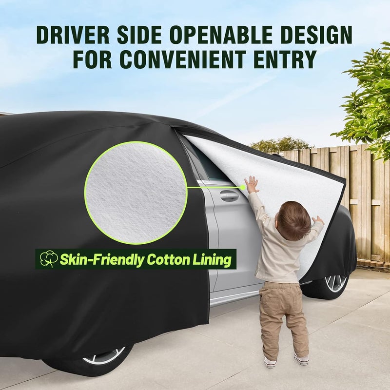 Favoto Hatchback Car Cover, Out Door Full Car Covers Waterproof Large with Right Side Zipper Sun Protection Windproof Exterior Covers Universal Fit (157 to 171 inches) Black Car Cover Stable inert material - Image 3