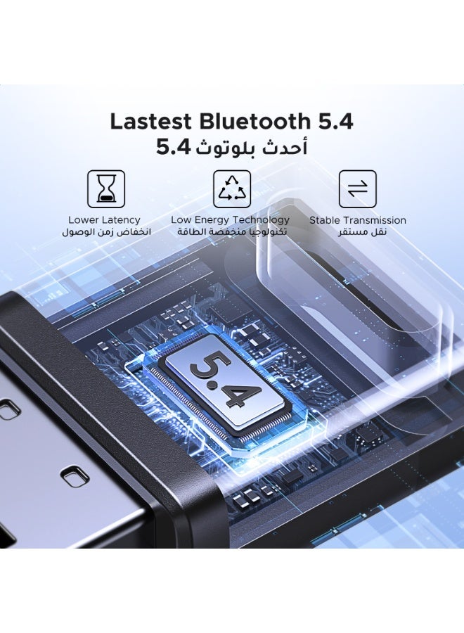 يو جرين محول بلوتوث 5.4 للكمبيوتر الشخصي، جهاز استقبال وبث بلوتوث USB يعمل بنظام التشغيل Windows 11/10/8.1، الكمبيوتر المحمول، لوحة المفاتيح، الماوس، مكبر الصوت، سماعة الرأس، وحدة تحكم PS5/Xbox/Switch أسود - Image 2