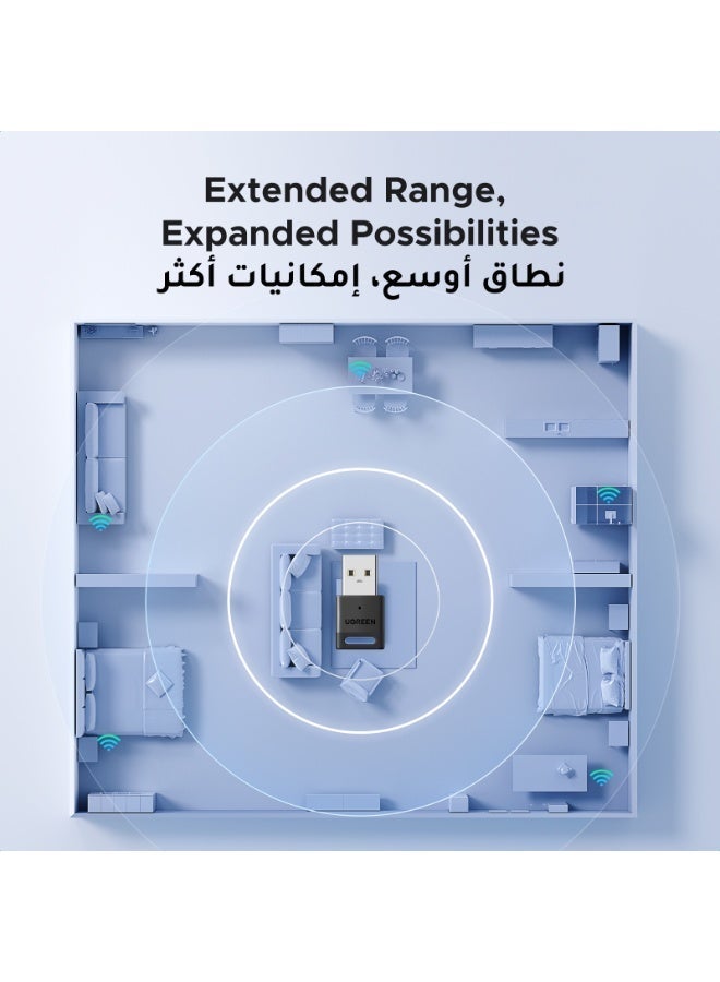 يو جرين محول بلوتوث 5.4 للكمبيوتر الشخصي، جهاز استقبال وبث بلوتوث USB يعمل بنظام التشغيل Windows 11/10/8.1، الكمبيوتر المحمول، لوحة المفاتيح، الماوس، مكبر الصوت، سماعة الرأس، وحدة تحكم PS5/Xbox/Switch أسود - Image 3