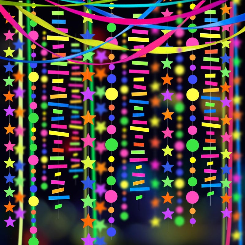 WELITTCON 703feet UV Paper Neon Garland Neon Streamers Glow in The Dark Glow Party Supplies and Decorations Glow in The Dark Streamers Blacklight Reactive Fluorescent Black Light Neon Party Supply for Birthday - Image 1