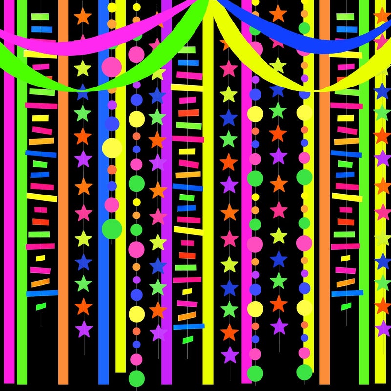 WELITTCON 703feet UV Paper Neon Garland Neon Streamers Glow in The Dark Glow Party Supplies and Decorations Glow in The Dark Streamers Blacklight Reactive Fluorescent Black Light Neon Party Supply for Birthday - Image 5