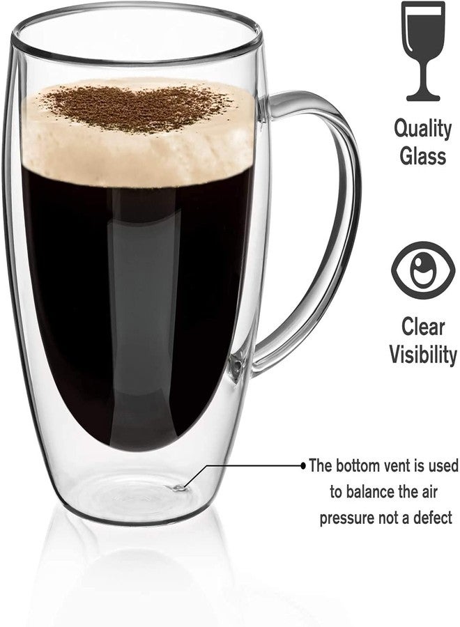 VILON 12.5 oz (410ml) Double Wall Glass Coffee Mugs - Set of 2 | Insulated Cups for Espresso, Latte, Cappuccino, Tea & Hot/Cold Beverages - Image 2
