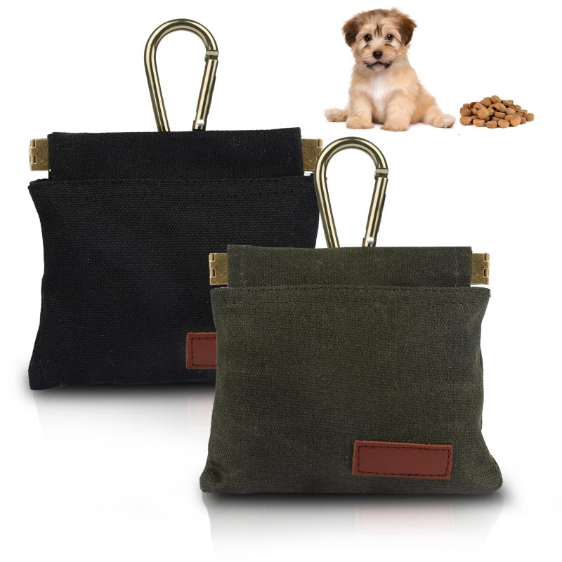 PEASUG 2Pcs Dog Treat Pouches for Pet Training, Hand Free Puppy Dogs Treat Bag with Carabiner, Portable Auto Closing Pet Dog Walking Bag for Travel or Outdoor Use, Pets Feed Snack Reward Pocket- Black, Green - Image 1