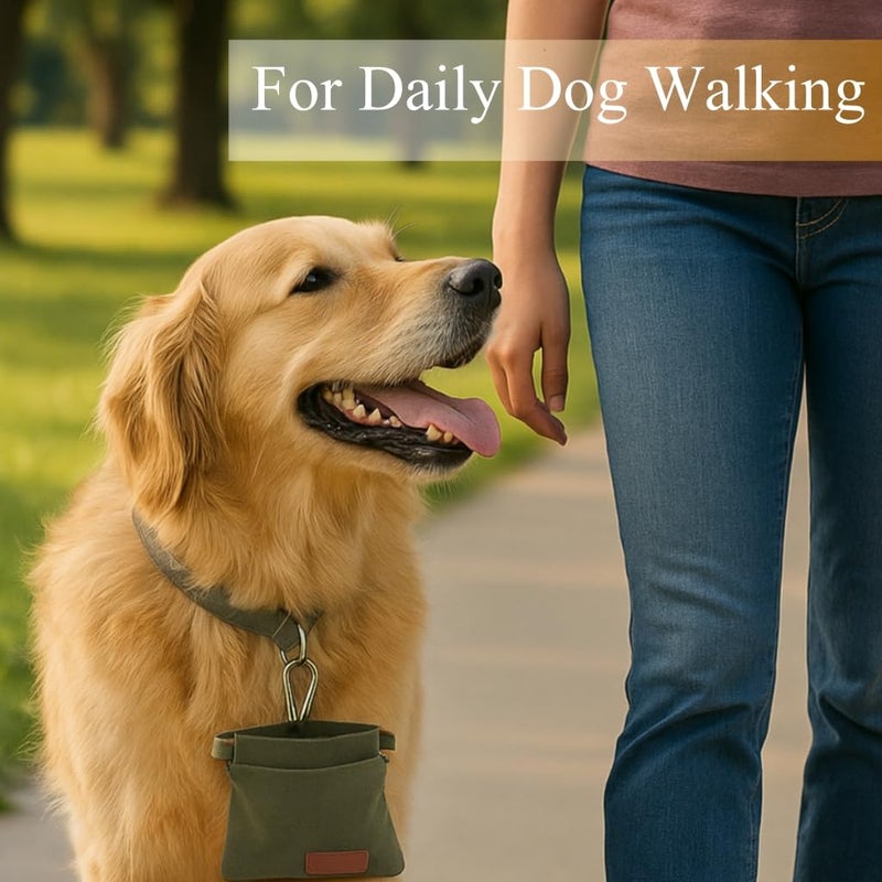 PEASUG 2Pcs Dog Treat Pouches for Pet Training, Hand Free Puppy Dogs Treat Bag with Carabiner, Portable Auto Closing Pet Dog Walking Bag for Travel or Outdoor Use, Pets Feed Snack Reward Pocket- Black, Green - Image 4