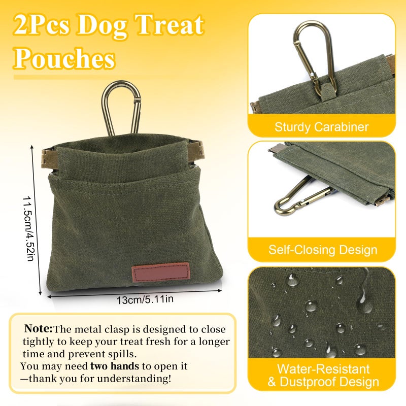 PEASUG 2Pcs Dog Treat Pouches for Pet Training, Hand Free Puppy Dogs Treat Bag with Carabiner, Portable Auto Closing Pet Dog Walking Bag for Travel or Outdoor Use, Pets Feed Snack Reward Pocket- Black, Green - Image 2