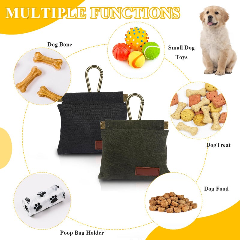 PEASUG 2Pcs Dog Treat Pouches for Pet Training, Hand Free Puppy Dogs Treat Bag with Carabiner, Portable Auto Closing Pet Dog Walking Bag for Travel or Outdoor Use, Pets Feed Snack Reward Pocket- Black, Green - Image 3