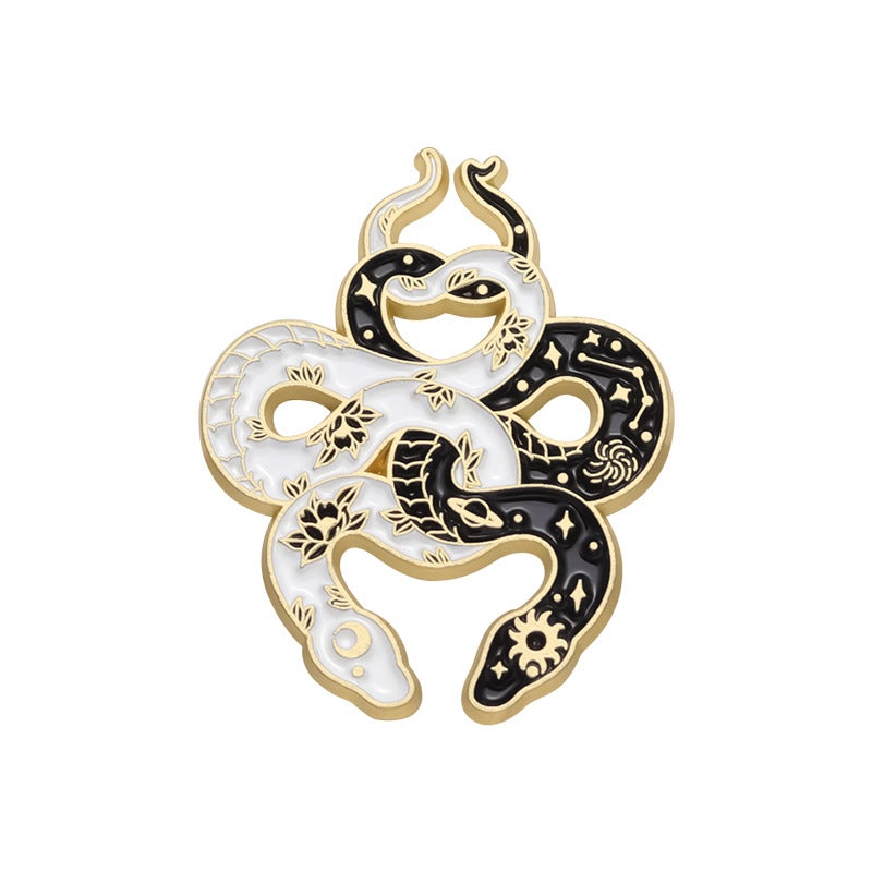 Creative Black White Snake Brooch Butterfly Shape Metal Alloy Enamel Pin - Image 1
