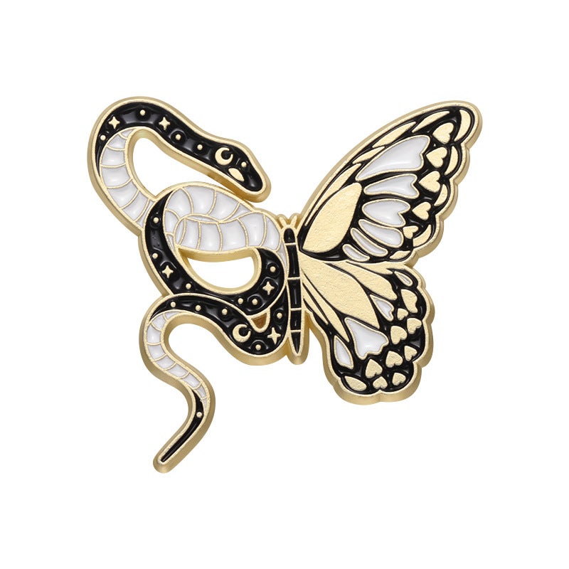 Creative Black White Snake Brooch Butterfly Shape Metal Alloy Enamel Pin - Image 4
