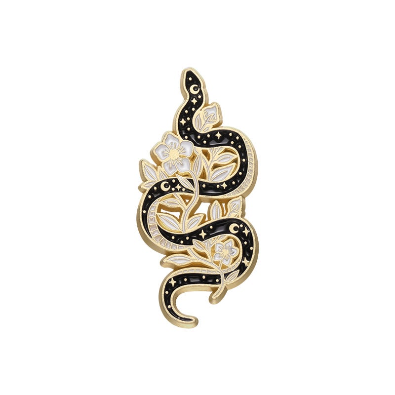 Creative Black White Snake Brooch Butterfly Shape Metal Alloy Enamel Pin - Image 2
