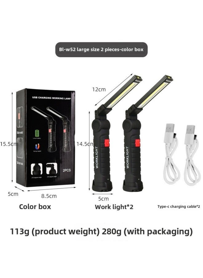 إسكدنيا Multifunctional Charging Cob Work Light Folding Portable Led Maintenance Light Car Magnet Flashlight Hook Maintenance Light-Color:Large Size Set Of Two - Image 1
