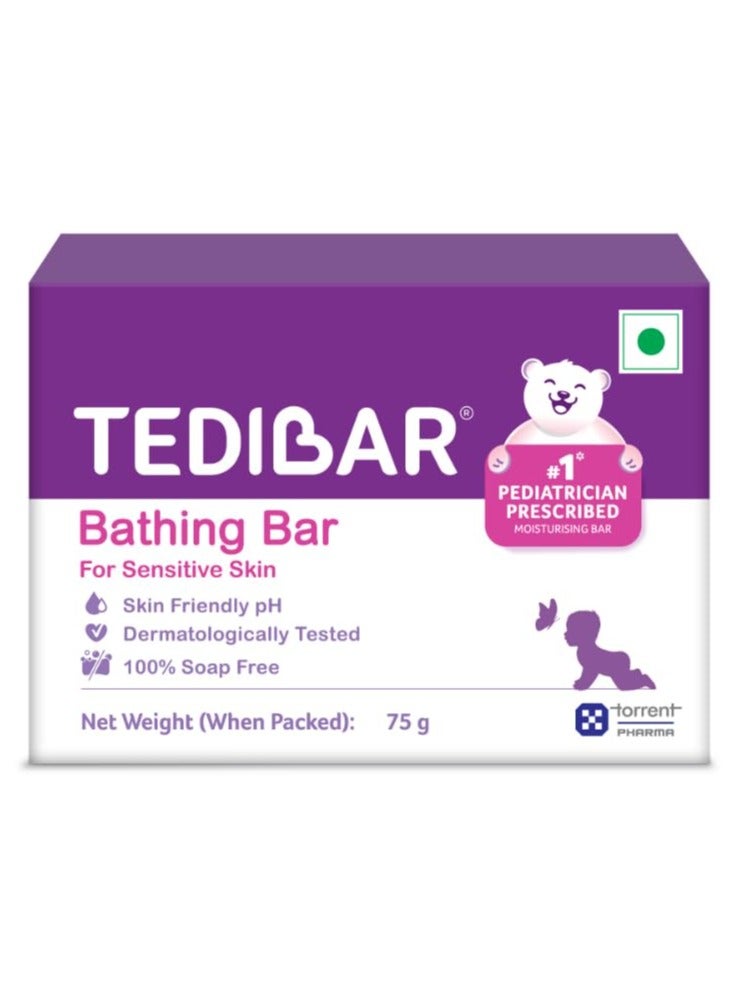 Tedibar Moisturising Baby Bathing Bar 75g (Pack of 1) 100% Soap Free No. 1* Pediatrician Prescribed Moisturising Bar - By Torrent Pharma - Image 1