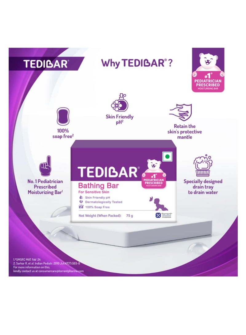 Tedibar Moisturising Baby Bathing Bar 75g (Pack of 1) 100% Soap Free No. 1* Pediatrician Prescribed Moisturising Bar - By Torrent Pharma - Image 4