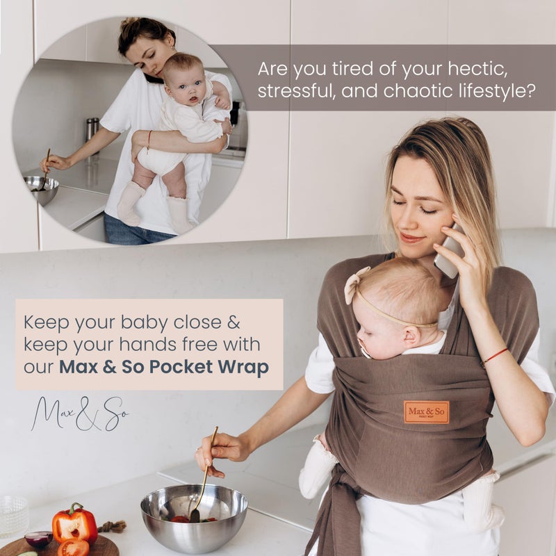 Max&So Baby Wrap Carrier - Premium Cotton Baby Carrier Wrap for Newborn to Toddler- Infant Carrier- Baby Holder One Size Fits All with Front Pocket by Max&so - Image 2