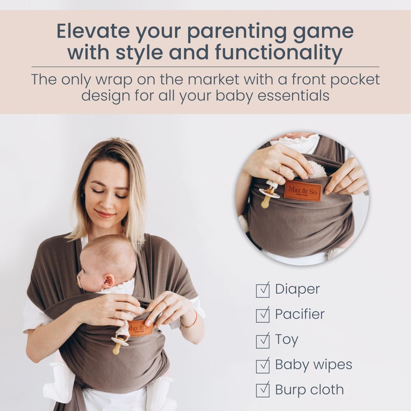 Max&So Baby Wrap Carrier - Premium Cotton Baby Carrier Wrap for Newborn to Toddler- Infant Carrier- Baby Holder One Size Fits All with Front Pocket by Max&so - Image 3